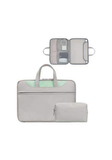 Baona Bn-q006 Pu Deri Tam Açılan Laptop Çanta 15 / 15.6 / 16 İnç Gri + Nane Yeşili + Güç Çantası Siya