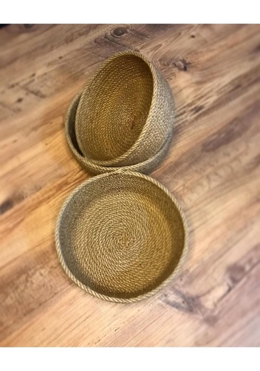 3lü Hasır Sepet, Jüt Sepet, %100 Doğal Hasır Sepet, Çok Amaçlı Dekoratif Hasır Sepet, Organizer