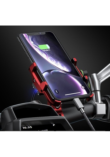 Kewig M6-s 12v Motosiklet Suya Dayanıklı Alüminyum Alaşımlı Cep Telefonu Braketi Qc3.0 Hızlı Şarj İle Siyah Siyah