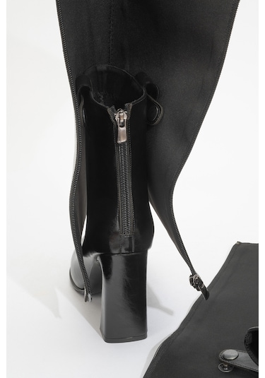Aja Siyah Kadın Kalın Topuklu Çizme Olabilen Bot Siyah