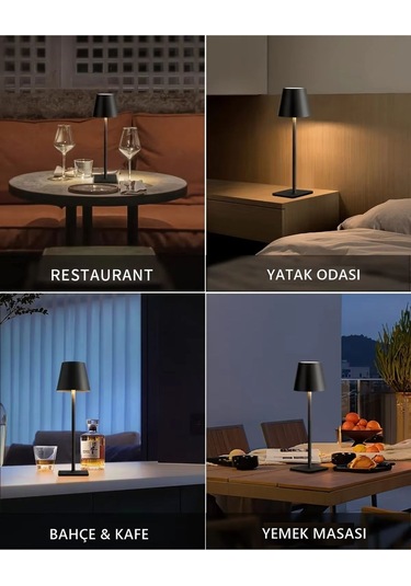 Şarjlı Masa Lambası Dimmerli Dekoratif Abajur Cata İstanbul Siyah Dokunmatik Yemek Masası Lambası