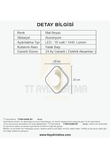 Tt069-kare-by Tt Aydınlatma Toplu Mat Beyaz3 Renk Ledli Aplik Beyaz