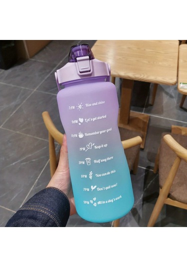 Su Şişesi 2 Litre Sulu Kalın Motivasyonlu Sızdırmaz Plastik Spor Şişe Purple Blue 2.0l Purple Blue