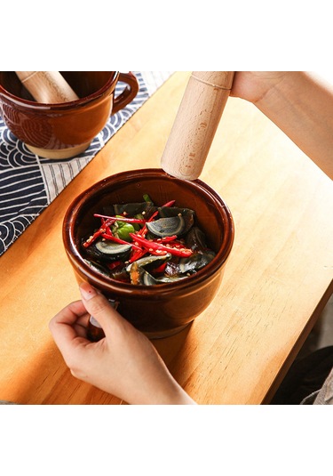 Homyl Harç Ve Havan Seti Fındık Baharat Için Büyük Kahverengi