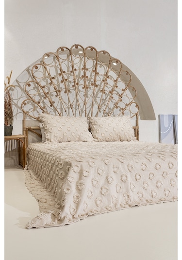 Sitra Bej Çift Kişilik Püsküllü Yatak Örtüsü 230x250 2 Yastık 50x 400509