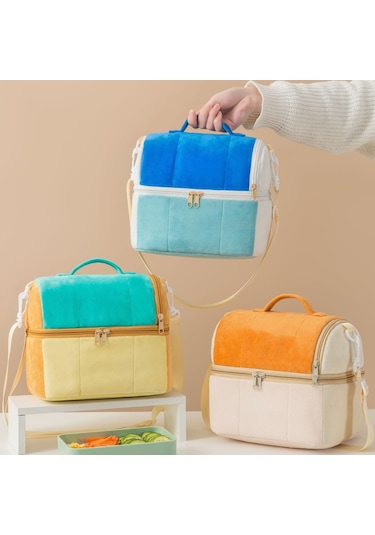 Flanel Tost Çantası Çift Katmanlı İzolasyon Öğle Yemeği Saklama Çantası Omuz Çantası Mor Mor