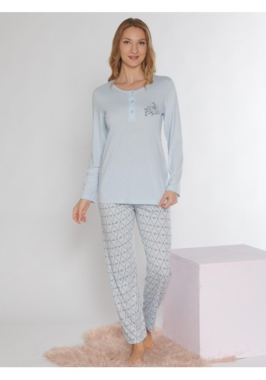 Uzun Kol Pijama Takımı Alperi 790-81 Mavi