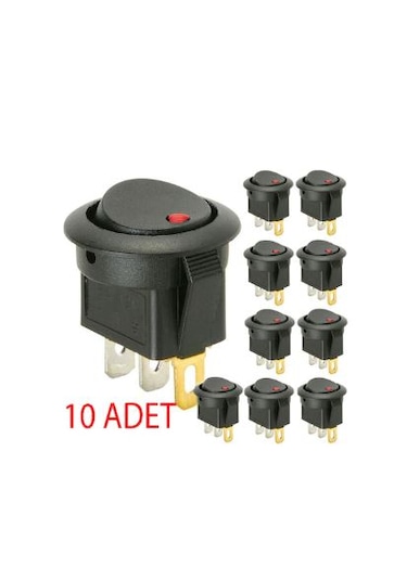 Tek Devre Oval Anahtar Kırmızı Nokta Işıklı 1-0 10adet