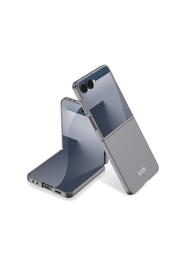 Samsung Galaxy Uyumlu Z Flip 7 Kılıf Sert Renkli Kıpta Kapak Gri