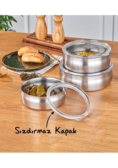 Steel&More 3 Lü Çelik Güveç Model Saklama Kabı 6 Parça Gri