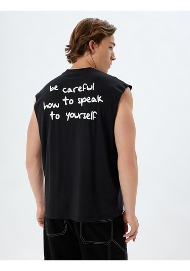 Koton Slogan Baskılı Atlet Bisiklet Yaka Kolsuz Pamuklu Siyah 4sam30046mk