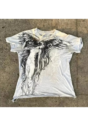 Snapbuy Büyük Grunge Kanatlı Erkek Kısa Kollu Pamuk T Gömlekmor Mor