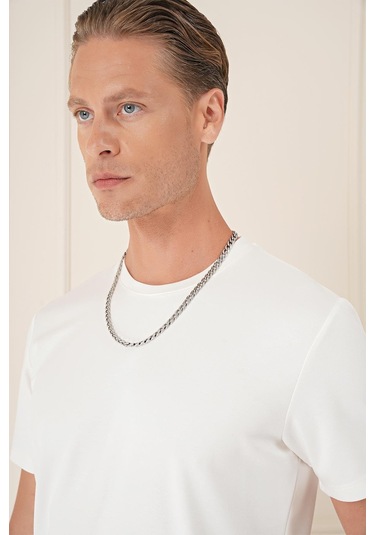 Comfort Fit Bisiklet Yaka Esnek Pamuk Casual Ekru Tişört Ts 885 Ekru