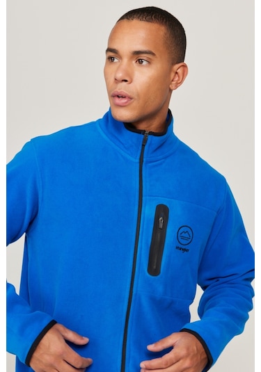 Regular Fit Normal Kesim Dik Yaka Fermuarlı Mavi Polar Ceket W222579403 Saks Mavi