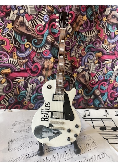 Elektro Gitar El Yapımı Ahşap Minyatür Hediyelik Biblo 25 Cm Les