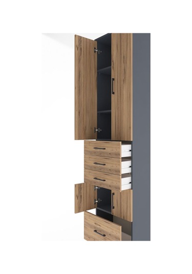 Arges Dolap 4 Raflı 4 Çekmeceli 4 Kapaklı 60x30x243 Antrasit-çam Antrasit