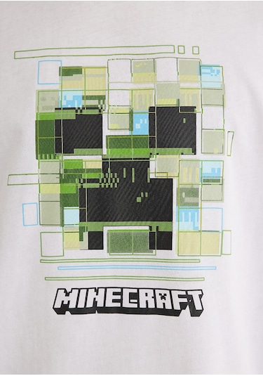 Mavi - Minecraft Baskılı Beyaz Tişört 0612734-620 Beyaz