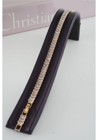 Kadın 316 L Çelik Vip Seri Antialerjik Baget Zirkon Taşlı Su Yolu Bileklik Ölçüleri 17cm + 3 Cm Uzatma 7 Mm Taş Boyutu-5210 Altın