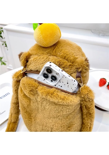 Sevimli Yumuşak Peluş Kapibara Sırt Çantası Kız Moda Kadınlar Bej