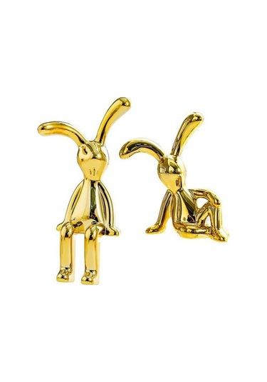 Altın 2/4 Adet Uzun Kulak Tavşan Heykelcik Uv Galvanik Yapıştırıcı Oturan Tavşan Şekilli Kalıp Oyuncak Heykeli Araba Pano 4pcs