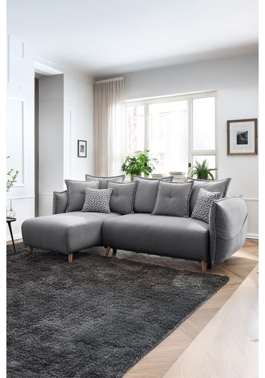 Puffy Sandıklı Köşe Koltuk Gri Sol Köşe Gri