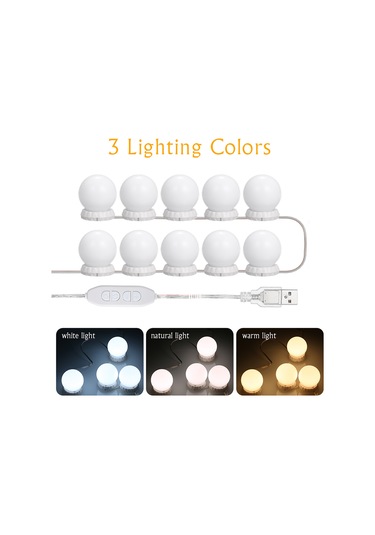 Wezone 3 Renk Aydınlatmalı Usb Makyaj Aynası Işık Zinciri - 10 Led'li