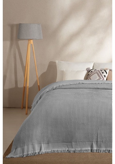 Elart Ruffle Pike Çift Kişilik 220x240 Cm Gri Gri