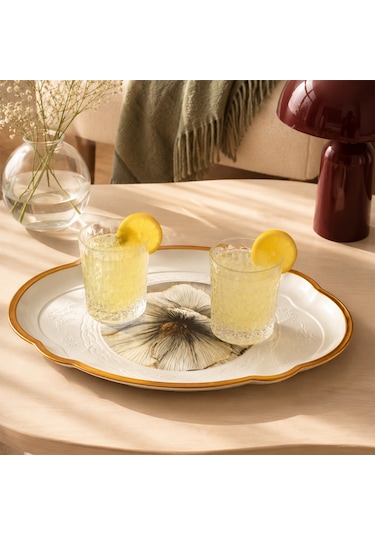 Porsima 5817 2li Dekoratif Oval Servis Tepsi Seti - Çay Ve Kahve Kahvaltılık Sunum Tepsisi Çok Renkli