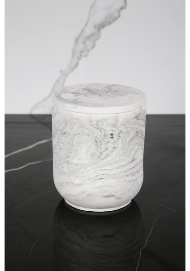 Mermer Desenli Beton Pamukluk Kapaklı Kutu Dekoratif Kutu Siyah Beyaz