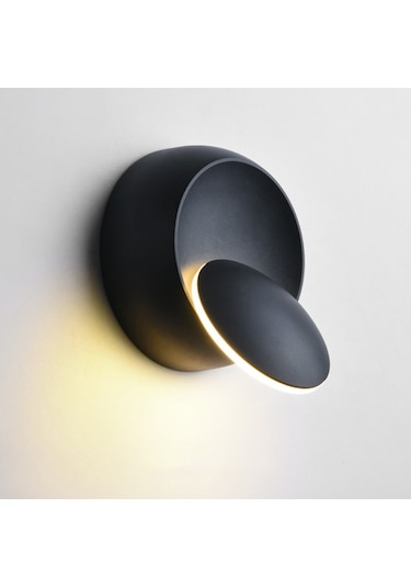 Led Duvar Lambası 360 Derece Döndürme Ayarlanabilir Başucu Lambası Beyaz Siyah Yaratıcı Duvar Lambası Siyah Modern Koridor Yuvarlak Lamba, Renk Sıcaklığı: Sıcak Beyaz Siyah