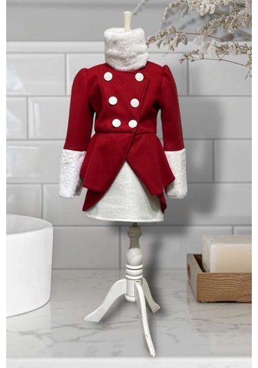 Riccotarz Kız Çocuk Kol Uçları Peluş Detaylı Kırmızı Kaşe Kabanlı Takım Kırmızı