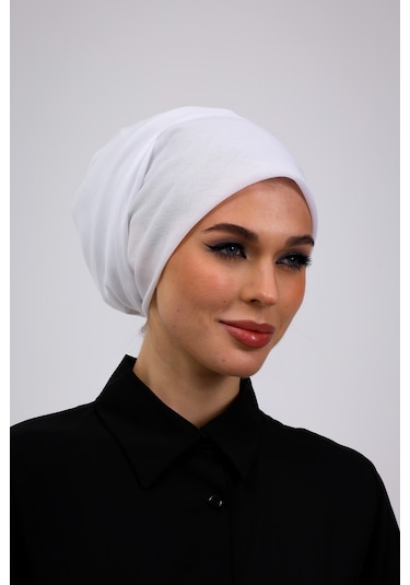 İç Başörtüsü %100 Pamuklu Beyaz Tülbent - Kenarları Oyalı 90x90 Cm Kadın Tesettür Yazma Başörtü Beyaz