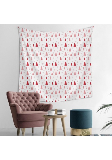 Noel Desenli Kare Duvar Halısı 50x50 İnç, Ev Dekoru İçin Uygun, Oturma Ve Yatak Odası Kullanımı