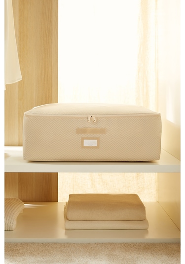 Ocean Home Textile 3'lü Büyük Boy Bej Balıksırtı Baza Altı Hurç Set 62 x 46 x 22 cm