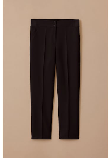 Kadın Büyük Beden Çift Düğmeli Bilek Boy Pantolon - Siyah Siyah