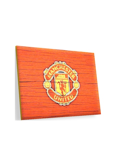 Cakasepetim Kırmızı Boyalı Zeminde Manchester United Logosu Ahşap Mdf Tablo