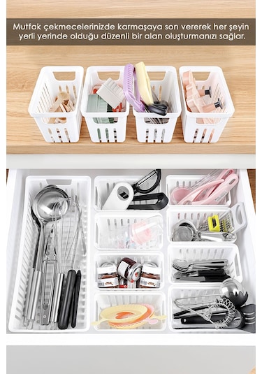 13 Parça Modüler Kaşıklık Seti - Çok Amaçlı Çekmece İçi Düzenleyici Mutfak Organizer Kepçelik Beyaz