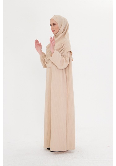 2 Parça Namaz Elbisesi Dokuma Kendinden Desenli 2502 12 Bej