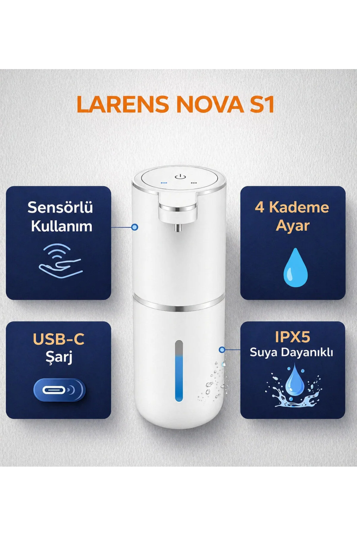 Nova S1 Akıllı Sensörlü Sabunluk Beyaz