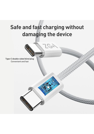 Zga Cb06 60w Tip-c Tip-c Hızlı Şarj Örgülü Veri Kablosu, Uzunluk: 1m Beyaz