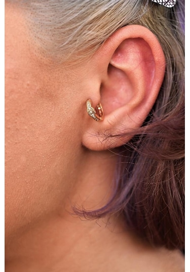 Gold Desen Detay Zirkon Taş Çelik Piercing Tragus Helix Kıkırdak Küpesi-0vp170 Çok Renkli