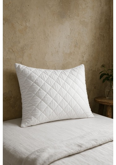 Kapitoneli Yastık Alezi Yastık Koruyucu Yastık Kılıfı Pamuklu Kumaş Beyaz