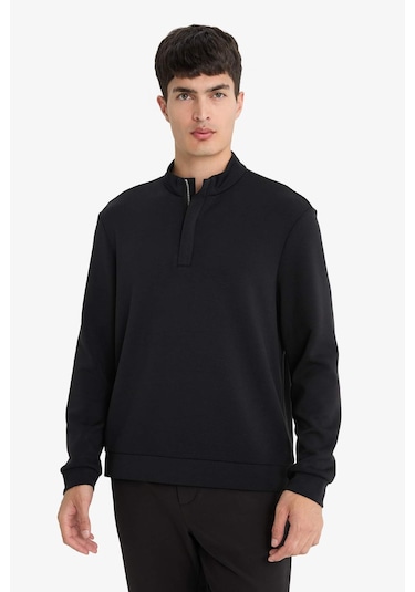 Defacto Regular Fit Dik Yaka Yarım Fermuarlı Sweatshirt F2821ax25aubk81 Siyah