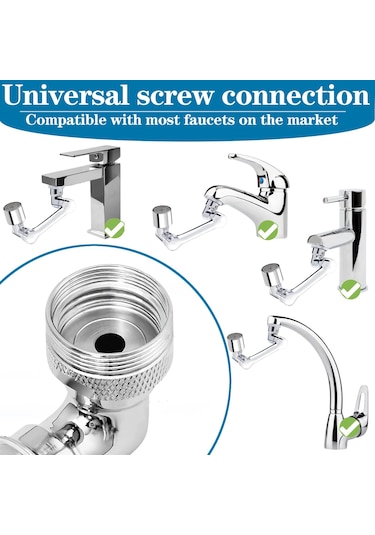 Qianfan 1080 Derece Dönebilen Musluk Uzatma, Evrensel Büyük Gümüş