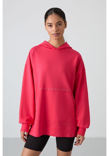 Tommy Life Viva Kırmızı Balon Kol Yazı Nakışlı Kadın Oversize Tunik Sweatshirt - 97163 Kırmızı