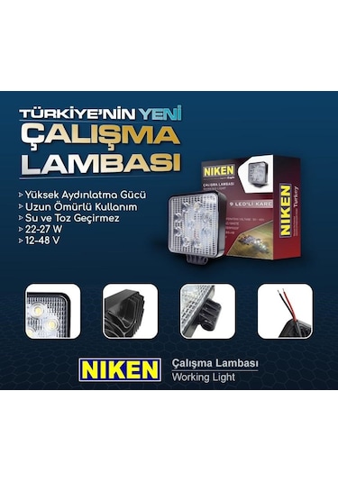 Çalışma Lambası Ledli Kare 22-27W 9 Ledli Niken Eco