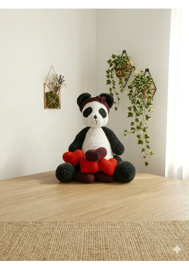 El Örgüsü Peluş Panda Beyaz - Siyah