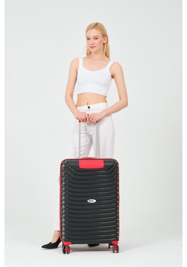 Siyah-kırmızı Orta Boy Silikon Kırılmaz Pp Valiz Siyah