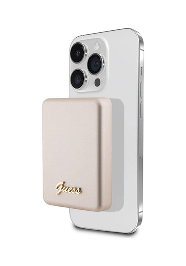 Guess Lisanslı Magsafe Şarj Özellikli Metal Yazı Logolu Powerbank 3000mah 5w Gold