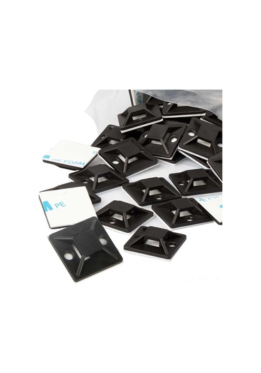 Yaleker 25x25mm Siyah 3m Leke İle Otostik Kablo Bağlama Tutucu Plastik Kanca Konumlandırıcı, 100 Adet